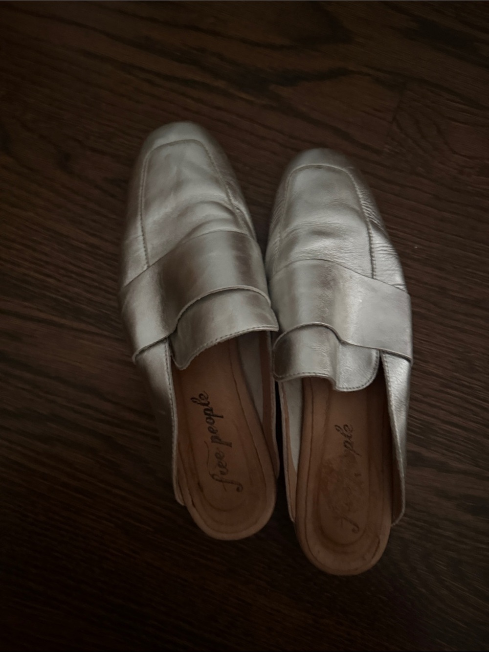 Free People Metallic Silver Mule Loafers